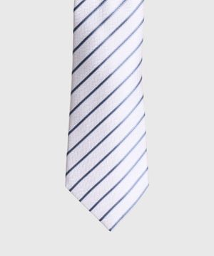 White and blue tie with diagonal stripe