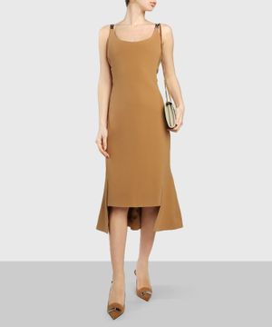 Asymmetric midi dress in brown