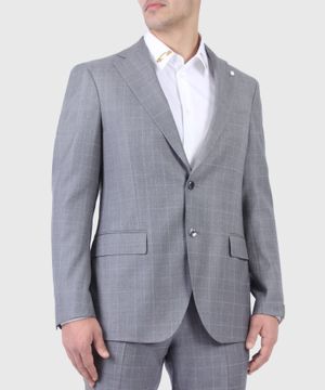 Plaid three-piece suit in grey