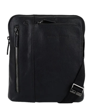 Leather messenger bag with logo
