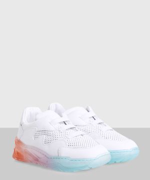Multicolor sole design sneakers in white