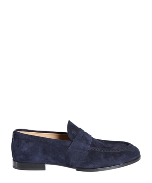 Dark blue suede loafers