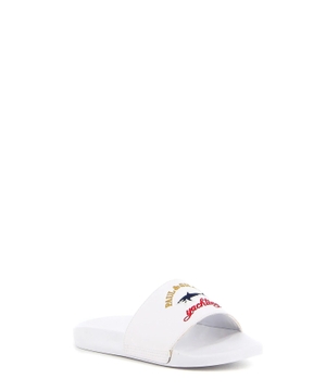 Logo applique detail sandals in white