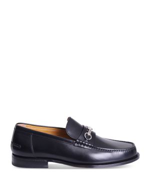 Metal logo applique loafers in black