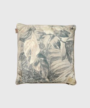 Beige and grey cushion with leaf print