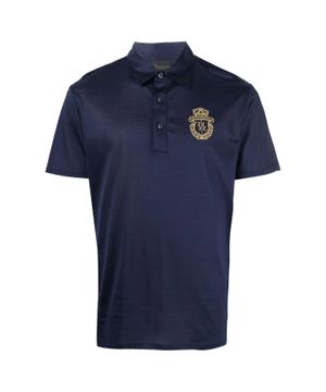 Blue polo with three buttons