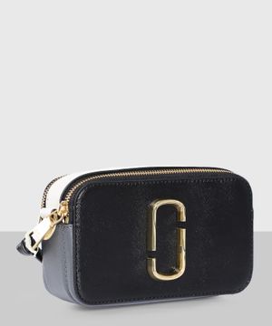 "The Snapshot" leather crossbody bag in black