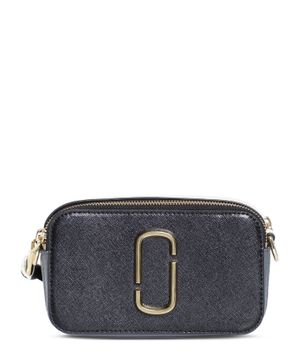 "The Snapshot" leather crossbody bag in black