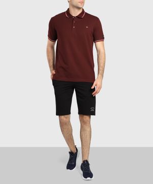 Dark red striped polo