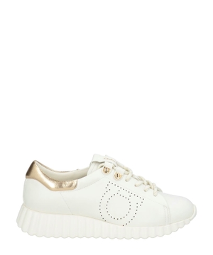 White leather lace-up sneakers