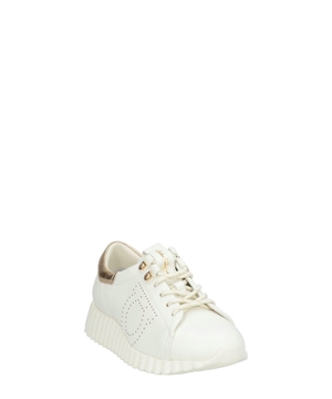 White leather lace-up sneakers