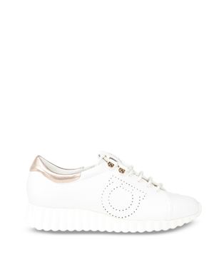 White leather lace-up sneakers