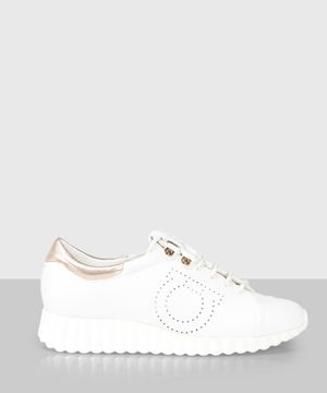 White leather lace-up sneakers