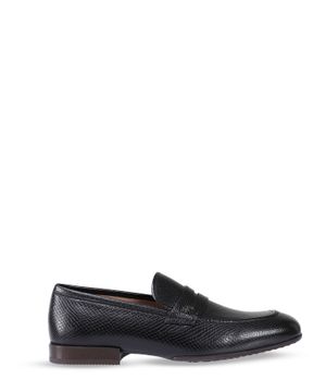 Black leather loafers with square toe