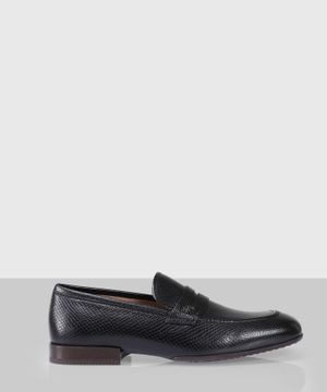 Black leather loafers with square toe