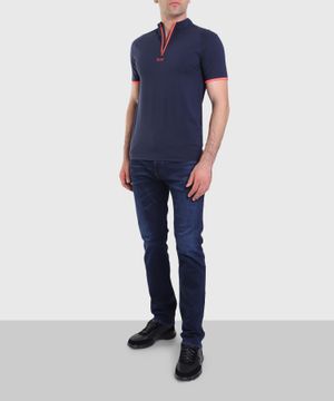 Dark blue zipped fit slim polo