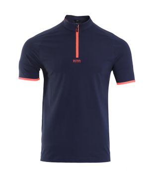 Dark blue zipped fit slim polo