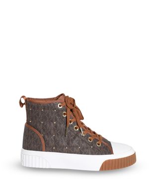 Brown lace-up sneakers with logo print