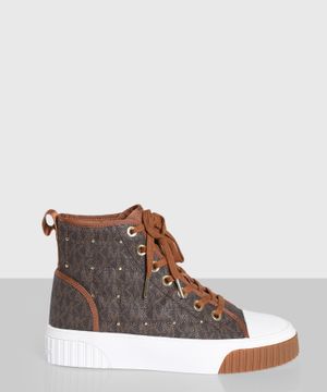 Brown lace-up sneakers with logo print