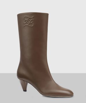 Logo detail heel boots in brown