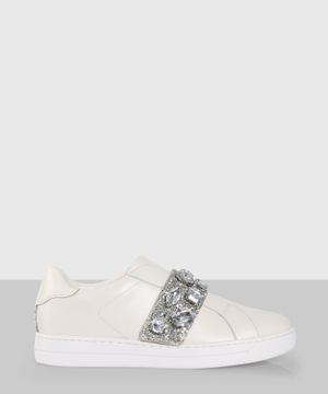 Crystal-embellished sneakers in beige