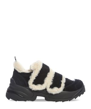 Fur trim sneakers in black