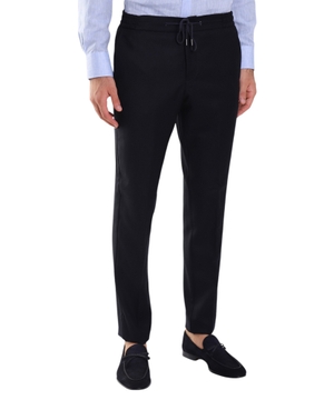 Elastic waist trousers in dark blue