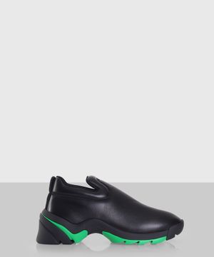 Black polished-finish ridged-sole sneakers