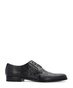 Black derby shoes in camouflage-print leather