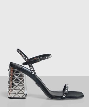 Black satin sandals with crystals 