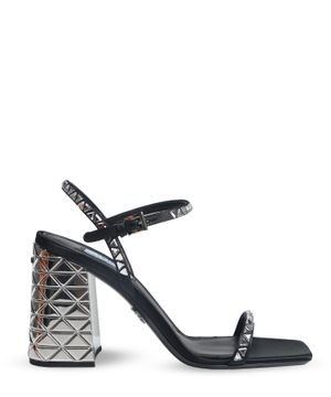 Black satin sandals with crystals 