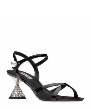 Patent leather jeweled sandals in black