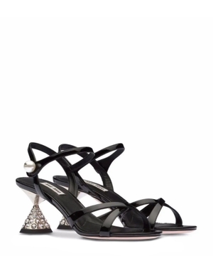 Patent leather jeweled sandals in black