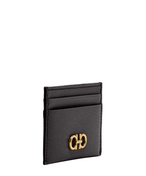 Leather cardholder with Gancini detail