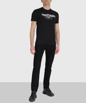 Logo-embroidered straight-leg jeans in black 