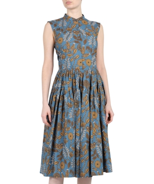 Blue sleeveless dress with floral print