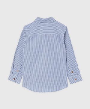 Blue striped cotton shirt with "Thomas bear" print