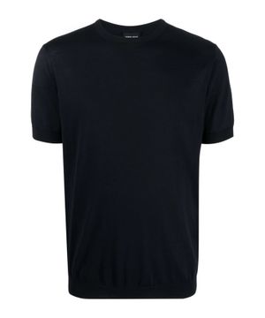 Ribbed knit short sleeve t-shirt in black