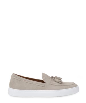 Beige slip-on shoes with fringed detail