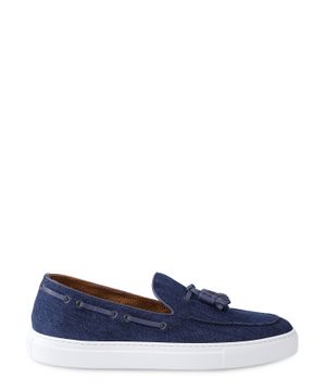 Blue slip-on shoes with fringed detail