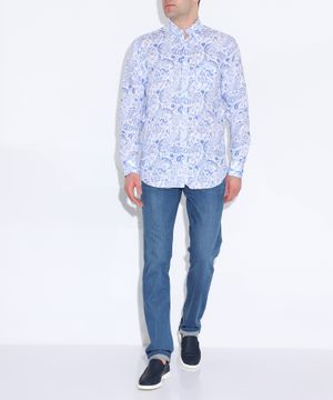 Blue and white shirt with paisley print