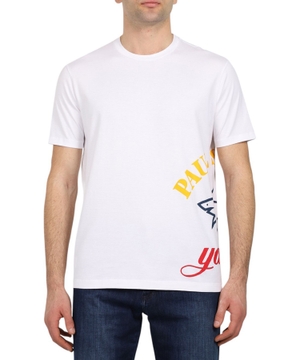 Ağ rəngli loqo printli t-shirt
