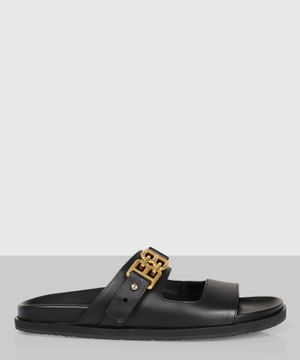 Logo buckled slide sandals in black