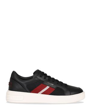 Striped leather sneakers in black