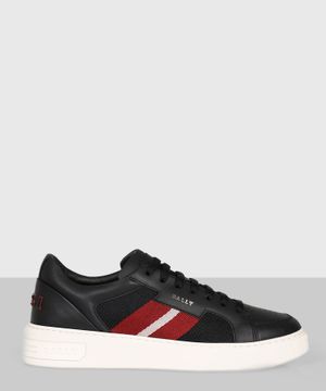 Striped leather sneakers in black