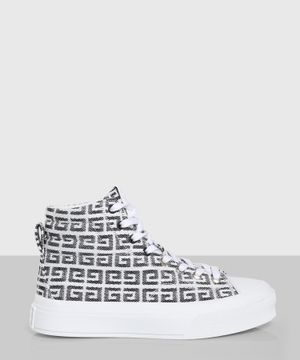 Black-white logo pattern high-top sneakers 