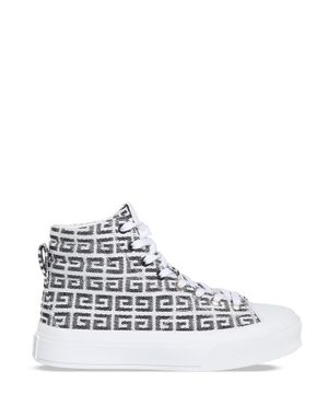 Black-white logo pattern high-top sneakers 