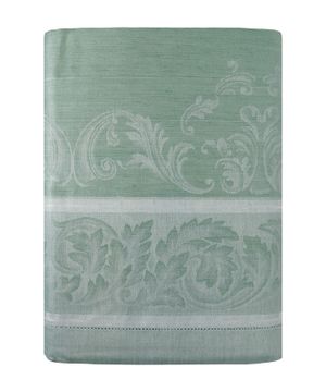 Green tablecloth with mixed leaves pattern