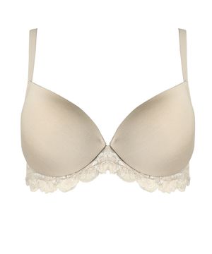 Lace trim bra in beige