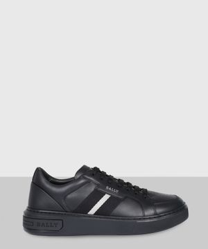 Striped leather sneakers in black